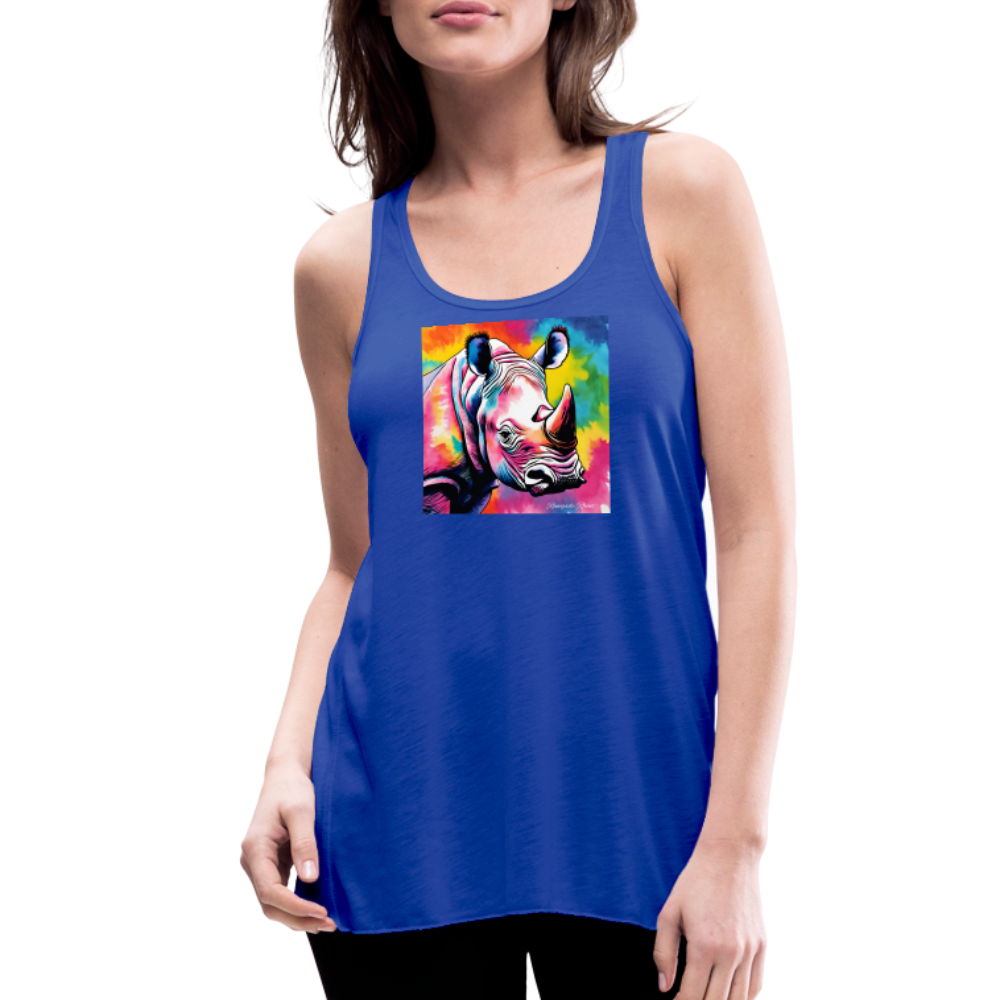 Tie Dye Rhino Women's Flowy Tank Top - royal blue