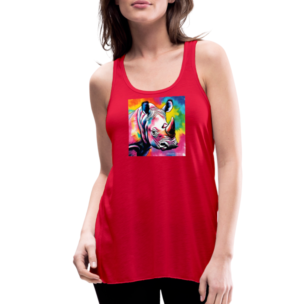 Tie Dye Rhino Women's Flowy Tank Top - red