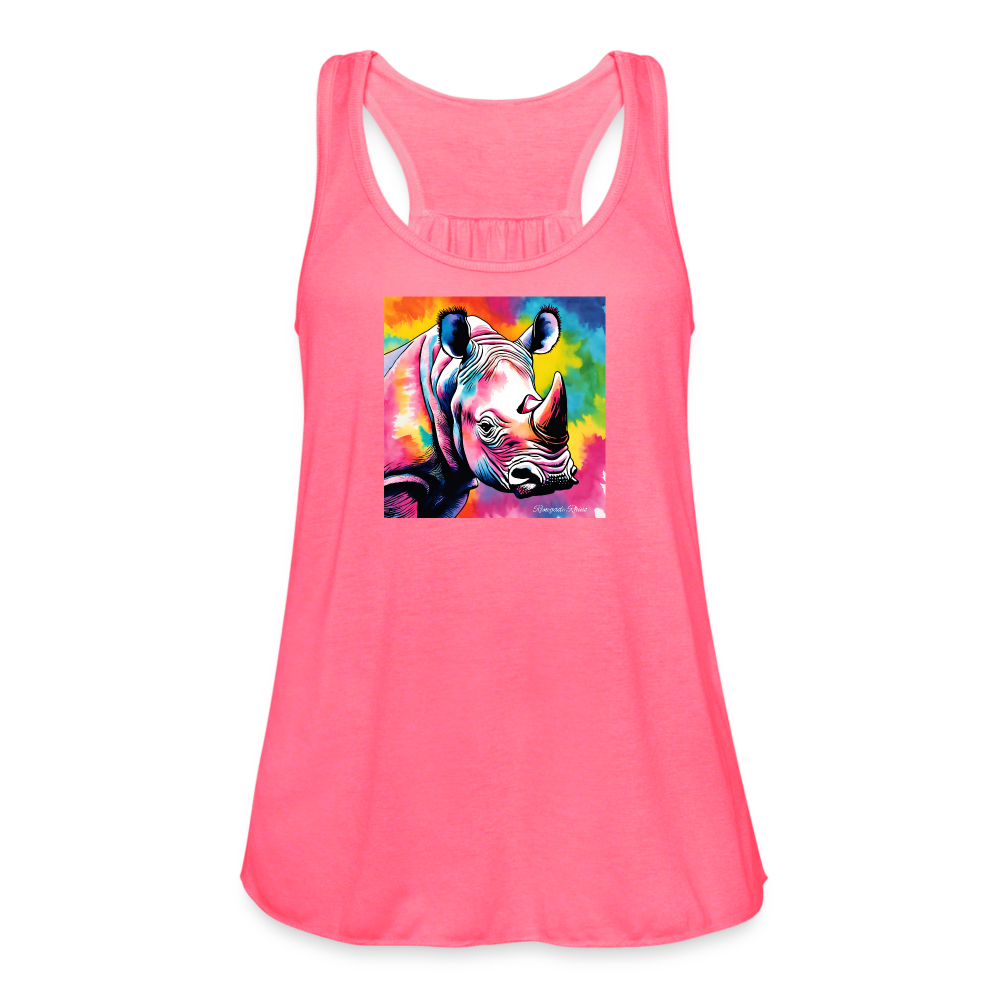 Tie Dye Rhino Women's Flowy Tank Top - neon pink