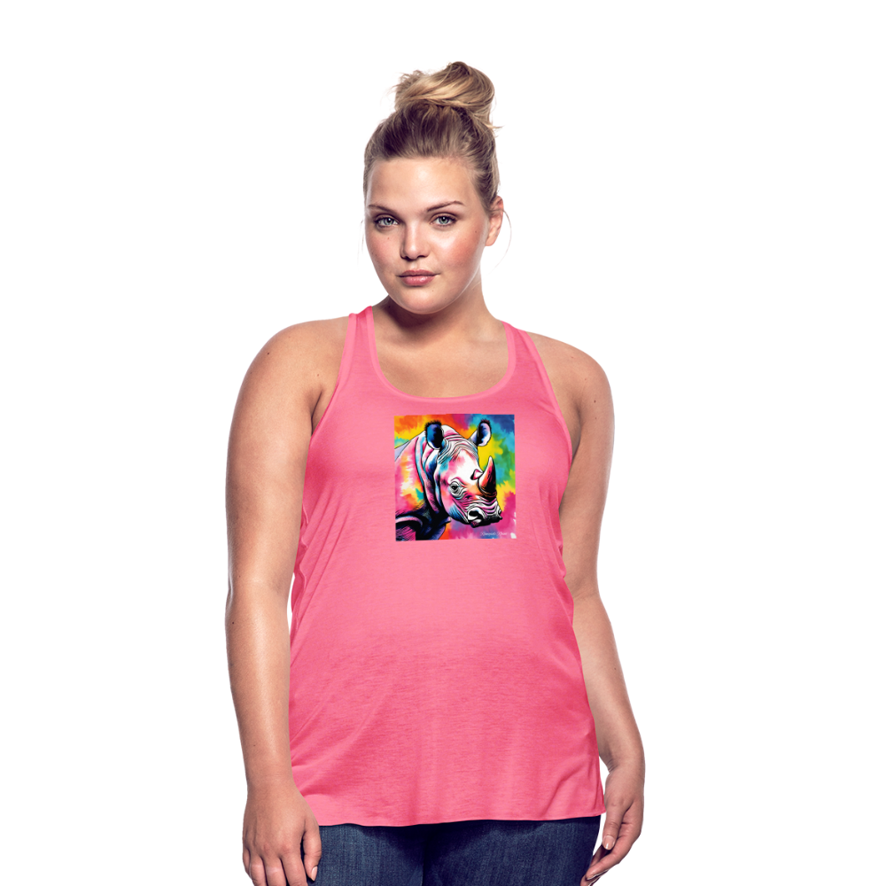 Tie Dye Rhino Women's Flowy Tank Top - neon pink