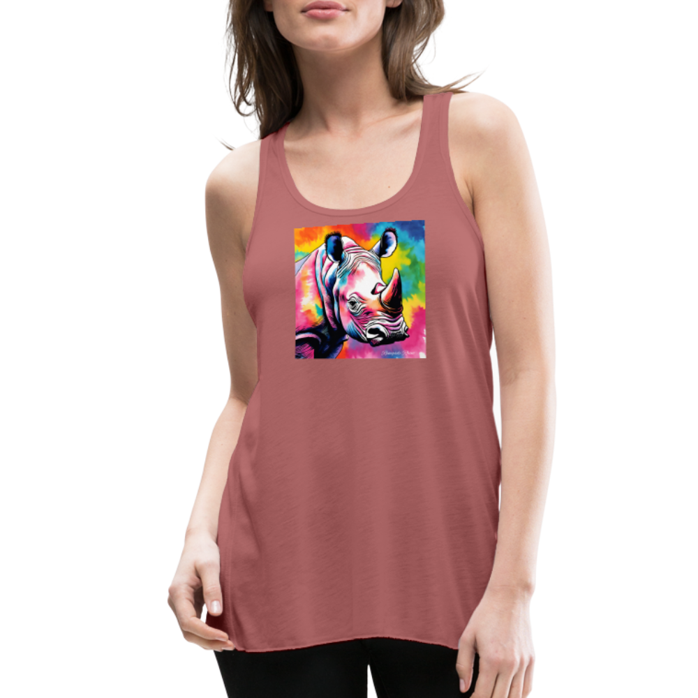 Tie Dye Rhino Women's Flowy Tank Top - mauve